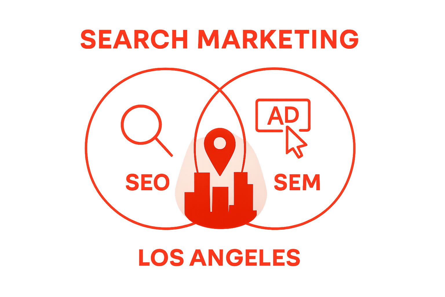 Infographic showing SEO, SEM, and their overlap in search marketing